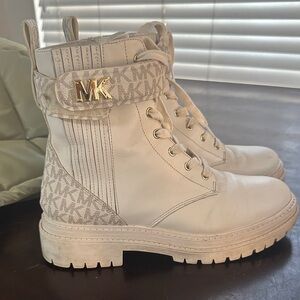 Michael Kors Cream Combat Boots with Gold Accents